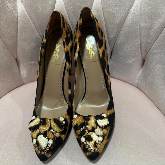 Yves Saint Laurent Shoes - YSL Yves Saint Laurent Pumps Fabric Patent Heels Black Leopard